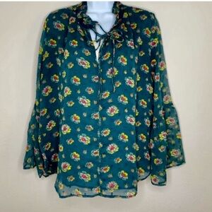 Ann Taylor LOFT Bell Sleeve, Relaxed Fit Tie Front Blouse